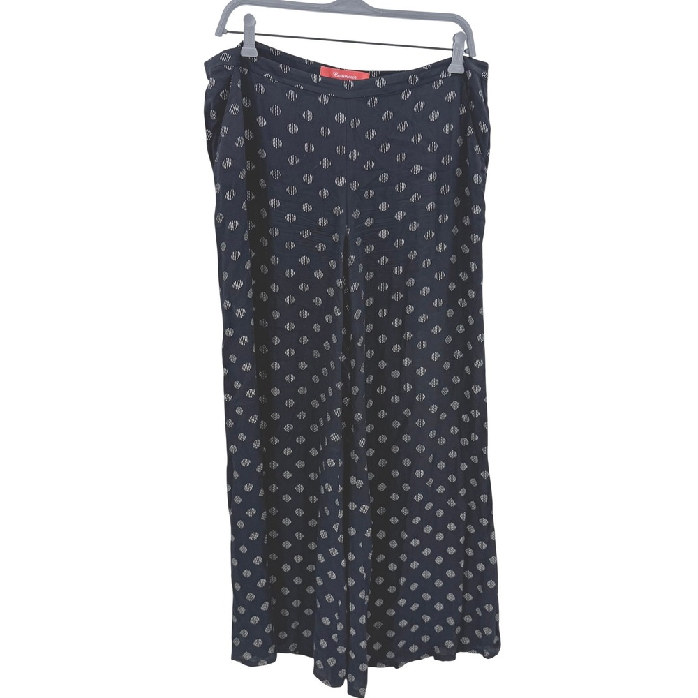 Anthropologie Cartonnier Navy Blue White Dot Wide Leg Crop Pants Size 12